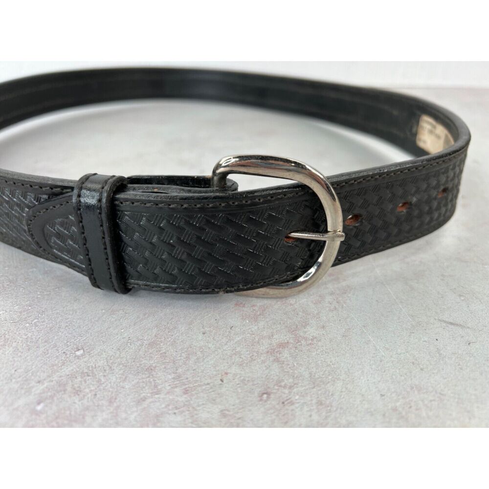 Black Leather Belt With‎ Beaded Southwestern Pattern & Silver Buckle Western
